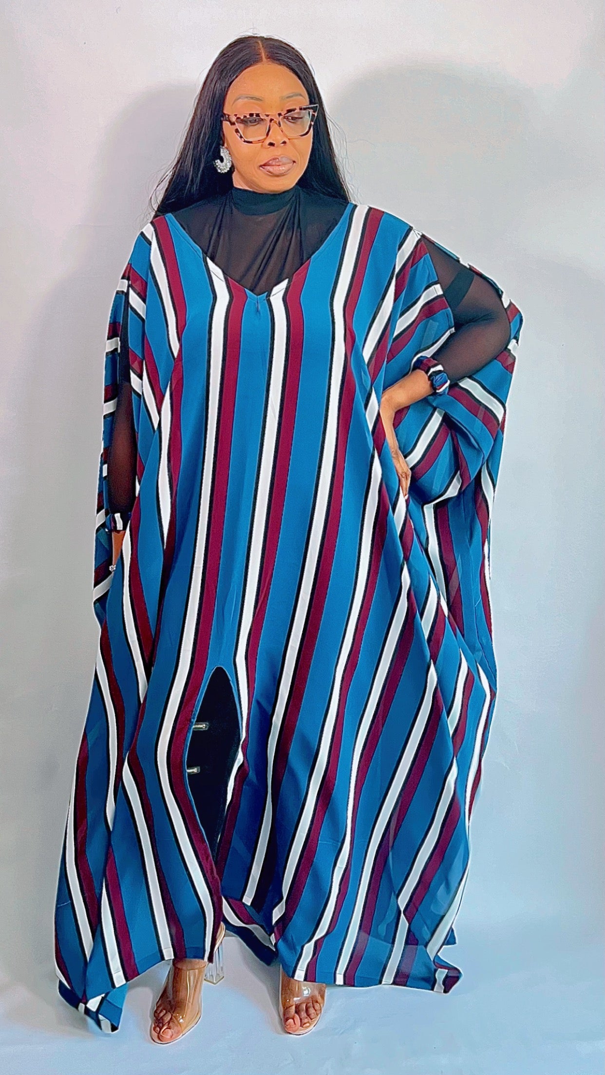 Chiffon Stripe print Summer Beachwear Party Dress - 111 - One Size