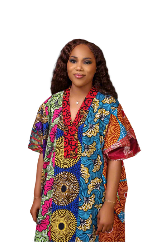 Achalugo Ankara cotton Multiprint Kaftan Maxi Dress - 101