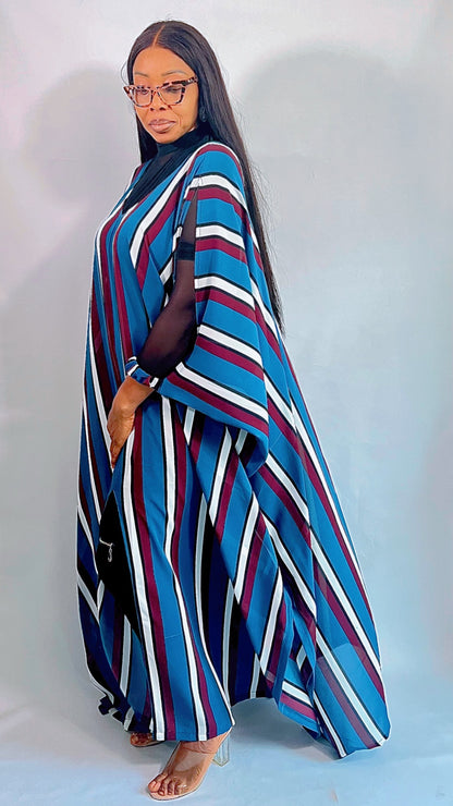 Chiffon Stripe print Summer Beachwear Party Dress - 111 - One Size
