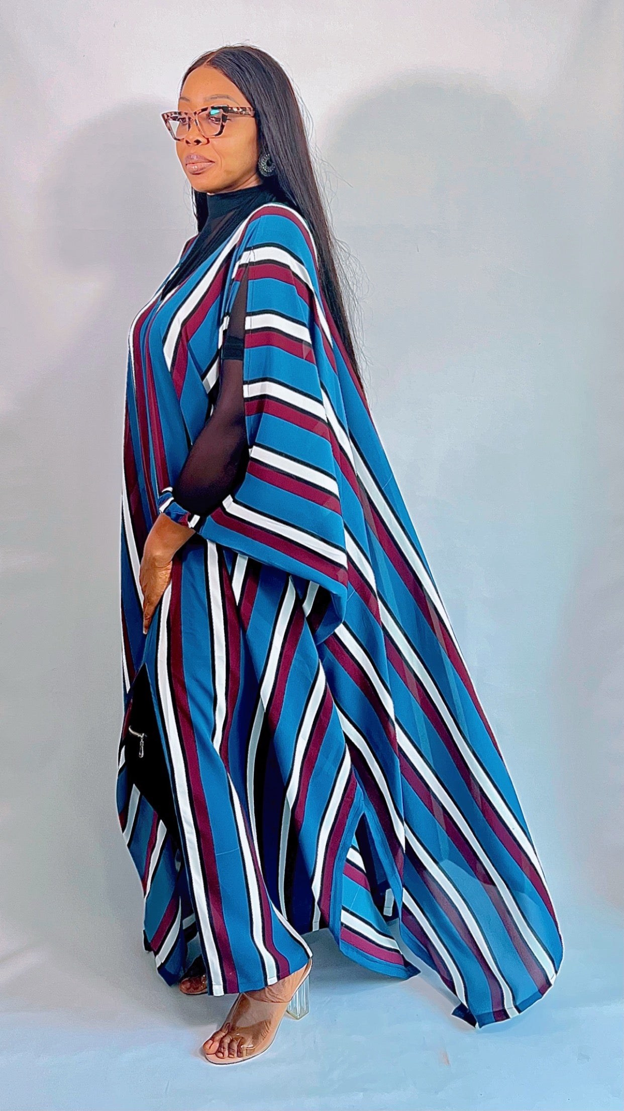 Chiffon Stripe print Summer Beachwear Party Dress - 111 - One Size