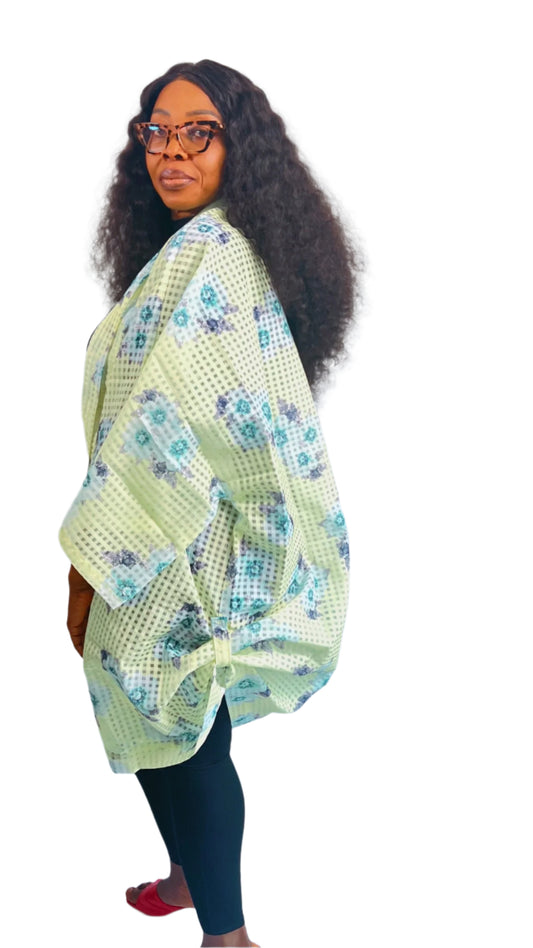 Cotton Yellow Mix OverSize Jacket Robe Kimono with Loop - One Size - NLECHA