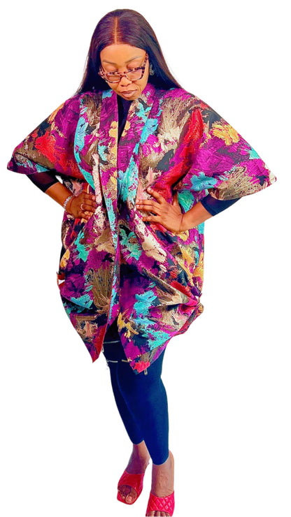 Brocade Multi-colour OverSize Jacket Robe Kimono with Loop - One Size - 112 NLECHA