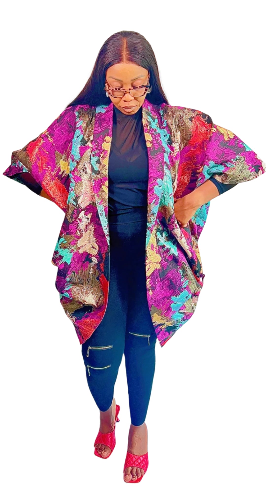 Brocade Multi-colour OverSize Jacket Robe Kimono with Loop - One Size - 112 NLECHA