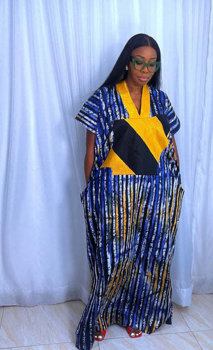 Eezzy Batik Brocade Multicolour Kaftan Maxi Dress - 100