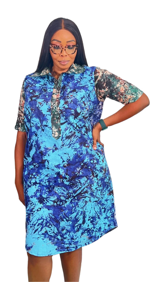 Adire/Tye Dye mix print Cotton Short dress Summer Evening wear gown - 102