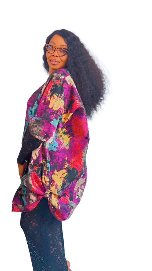 Brocade Multi-colour OverSize Jacket Robe Kimono with Loop - One Size - 112 NLECHA