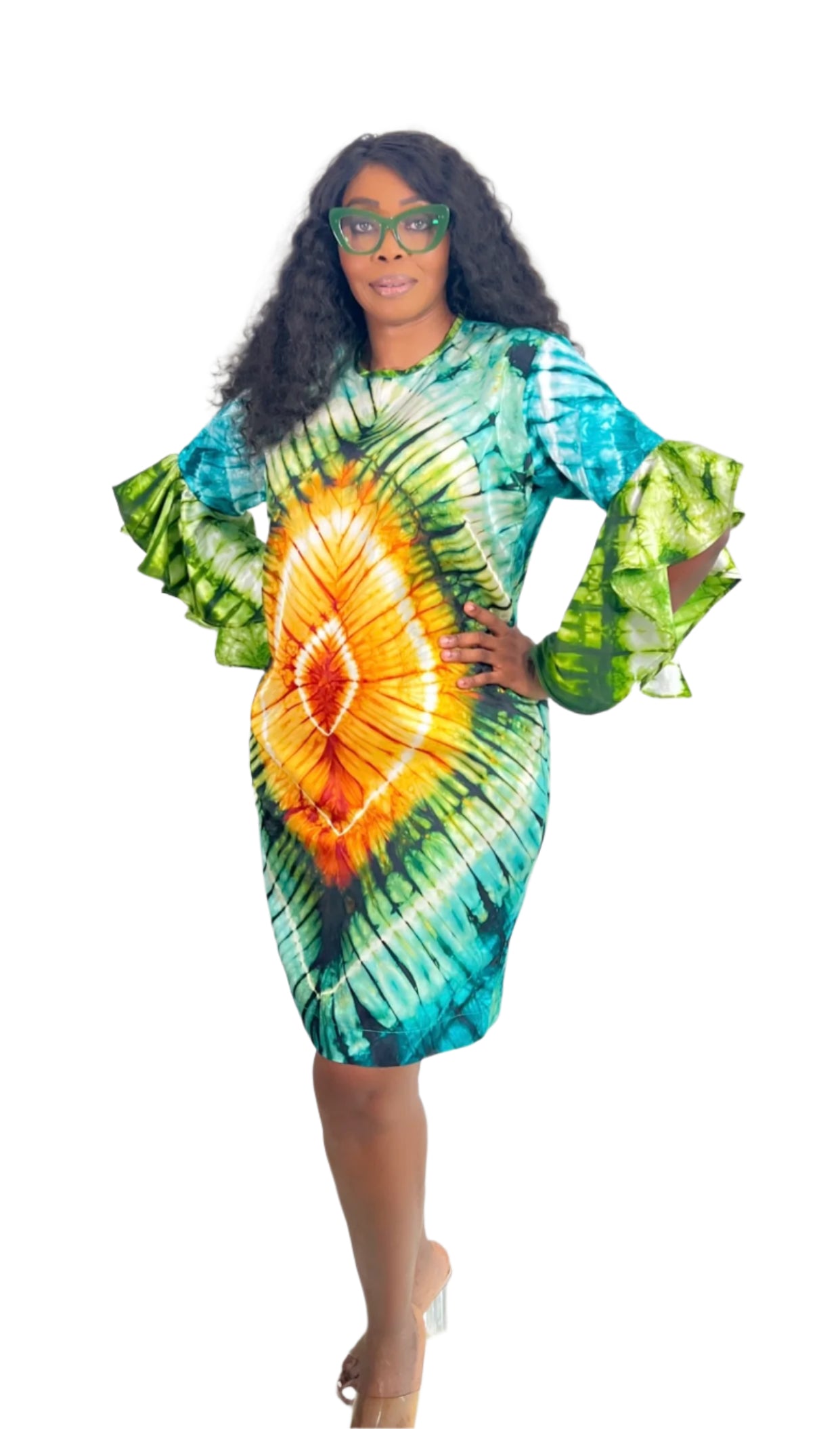 Adire/Tye Dye silk dress Summer Evening wear gown - 099