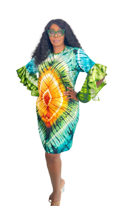 Adire/Tye Dye silk dress Summer Evening wear gown - 099