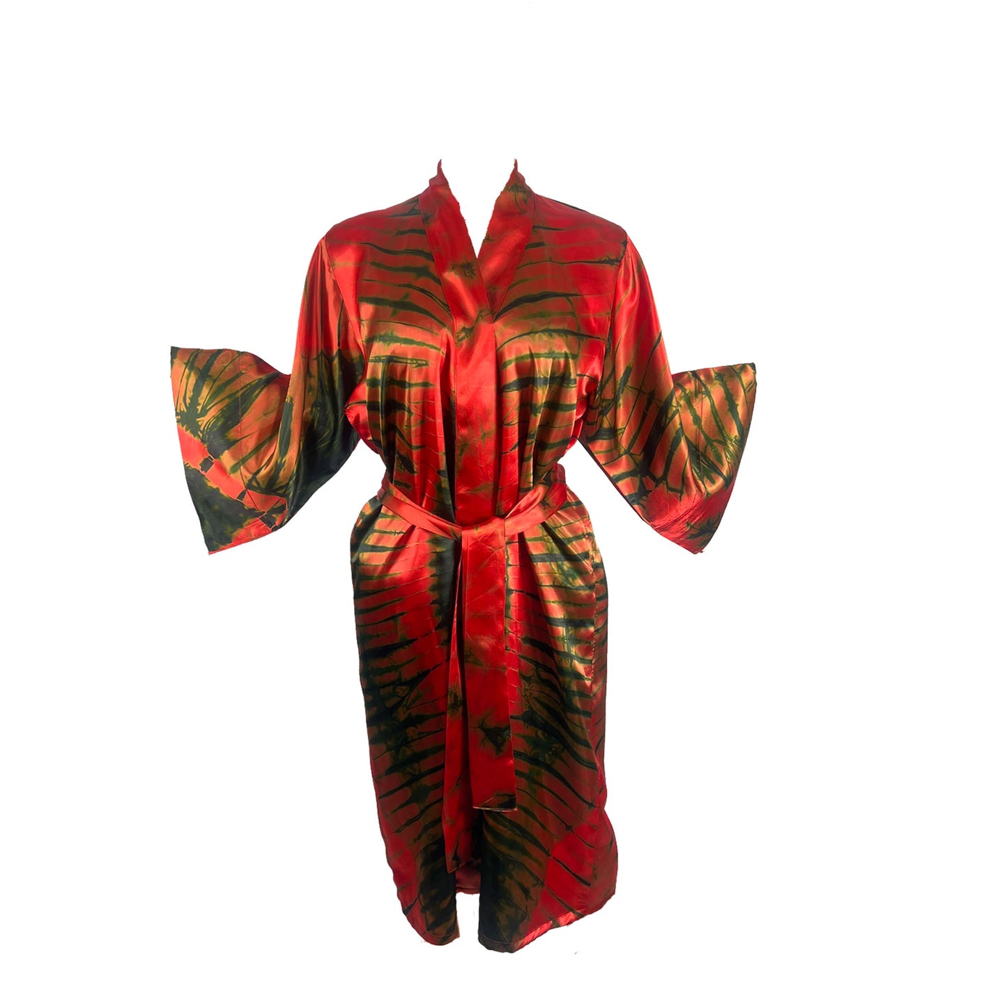ADAMMA Women Silky Adire Tie-Dye African Robe Kimono Beach cover up Bridal Shower Loungewear Short