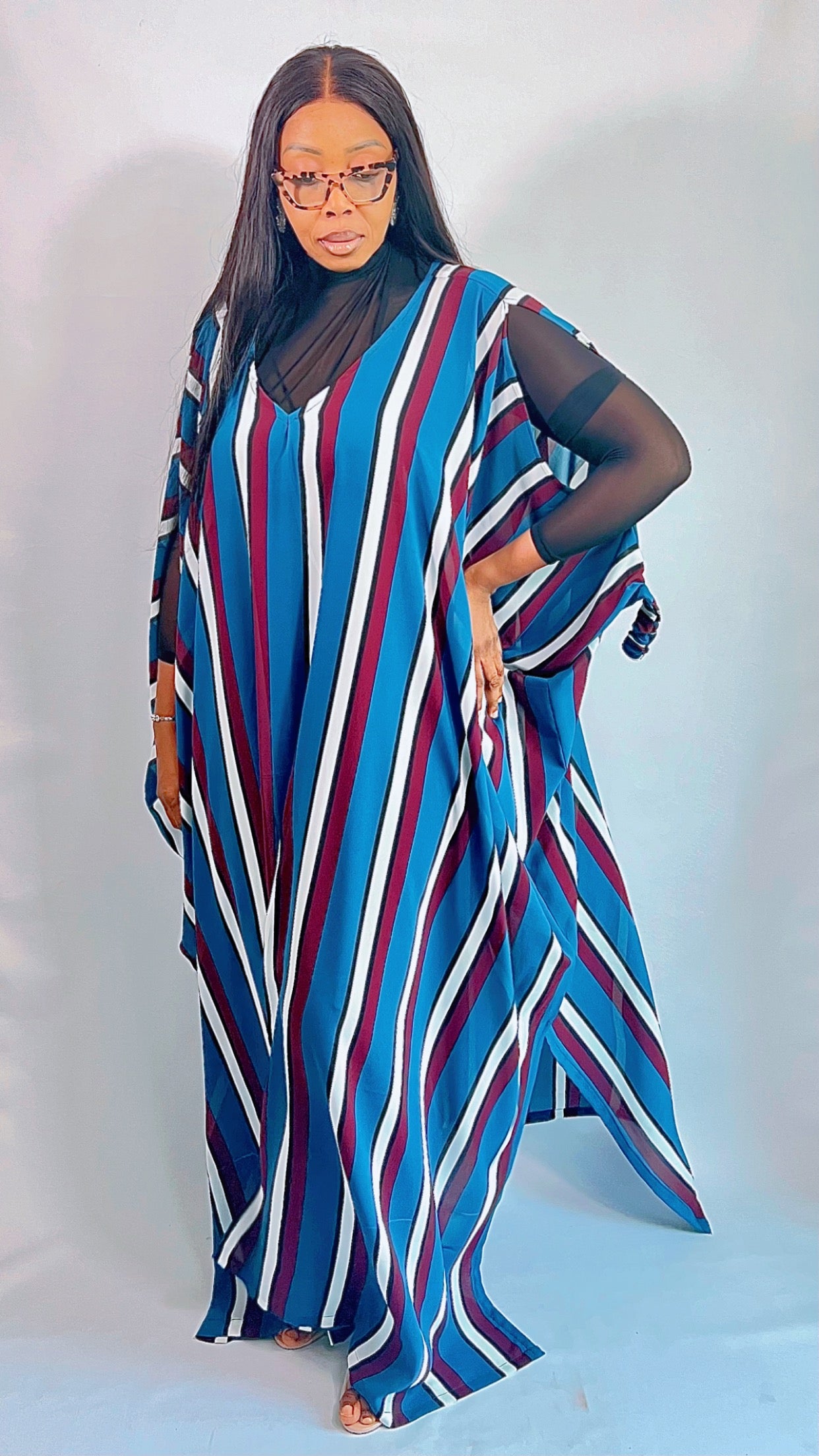 Chiffon Stripe print Summer Beachwear Party Dress - 111 - One Size