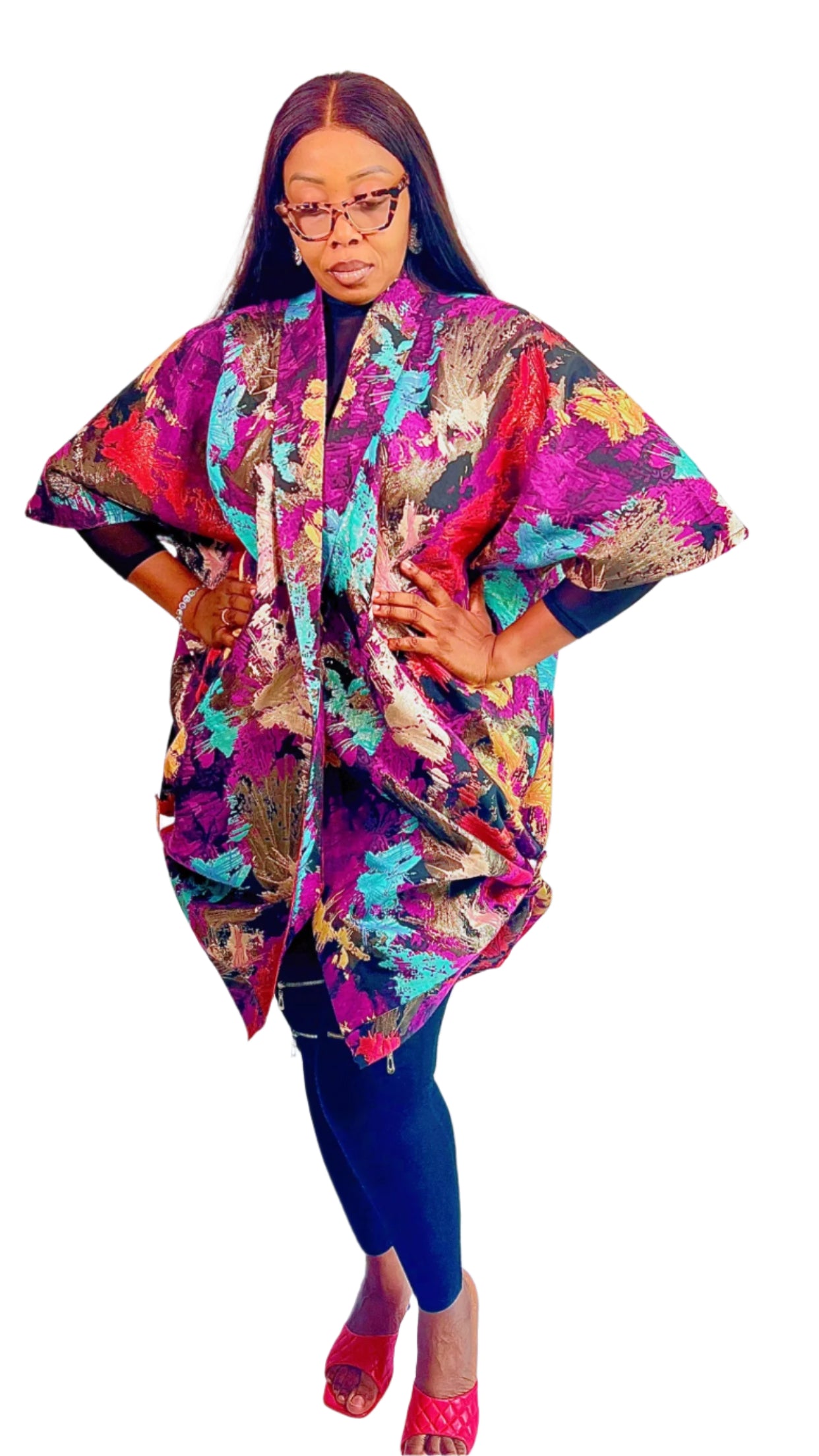 Brocade Multi-colour OverSize Jacket Robe Kimono with Loop - One Size - 112 NLECHA