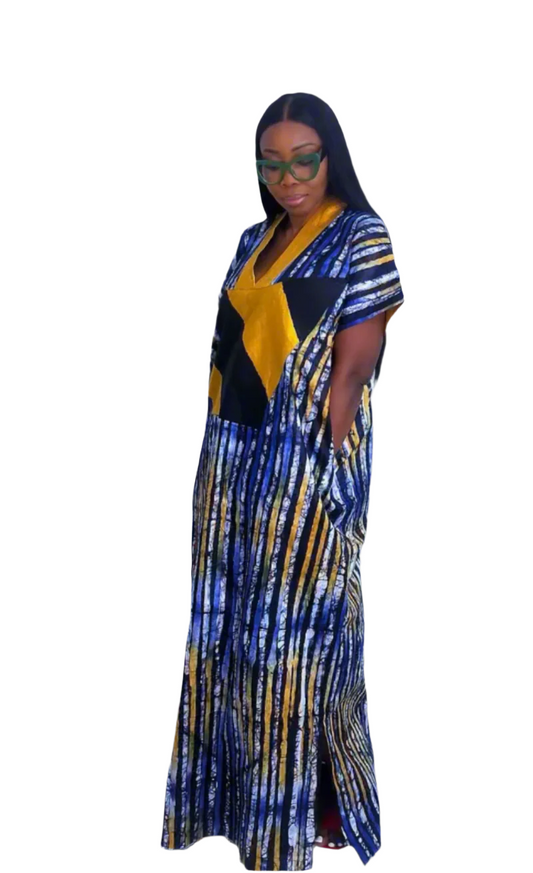 Eezzy Batik Brocade Multicolour Kaftan Maxi Dress - 100