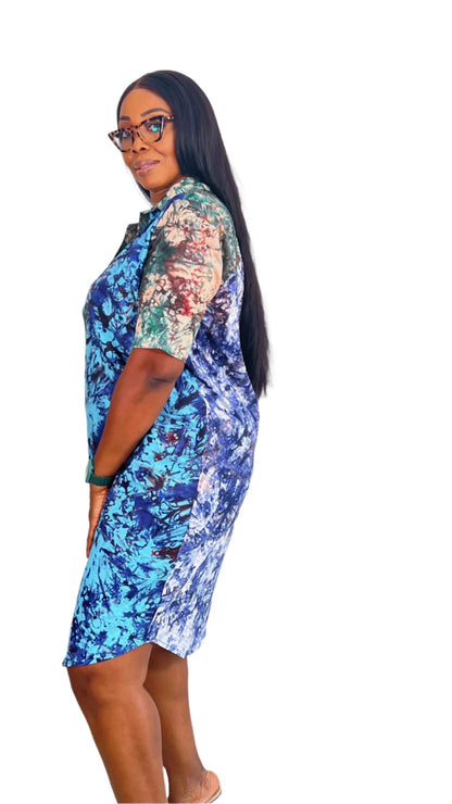 Adire/Tye Dye mix print Cotton Short dress Summer Evening wear gown - 102