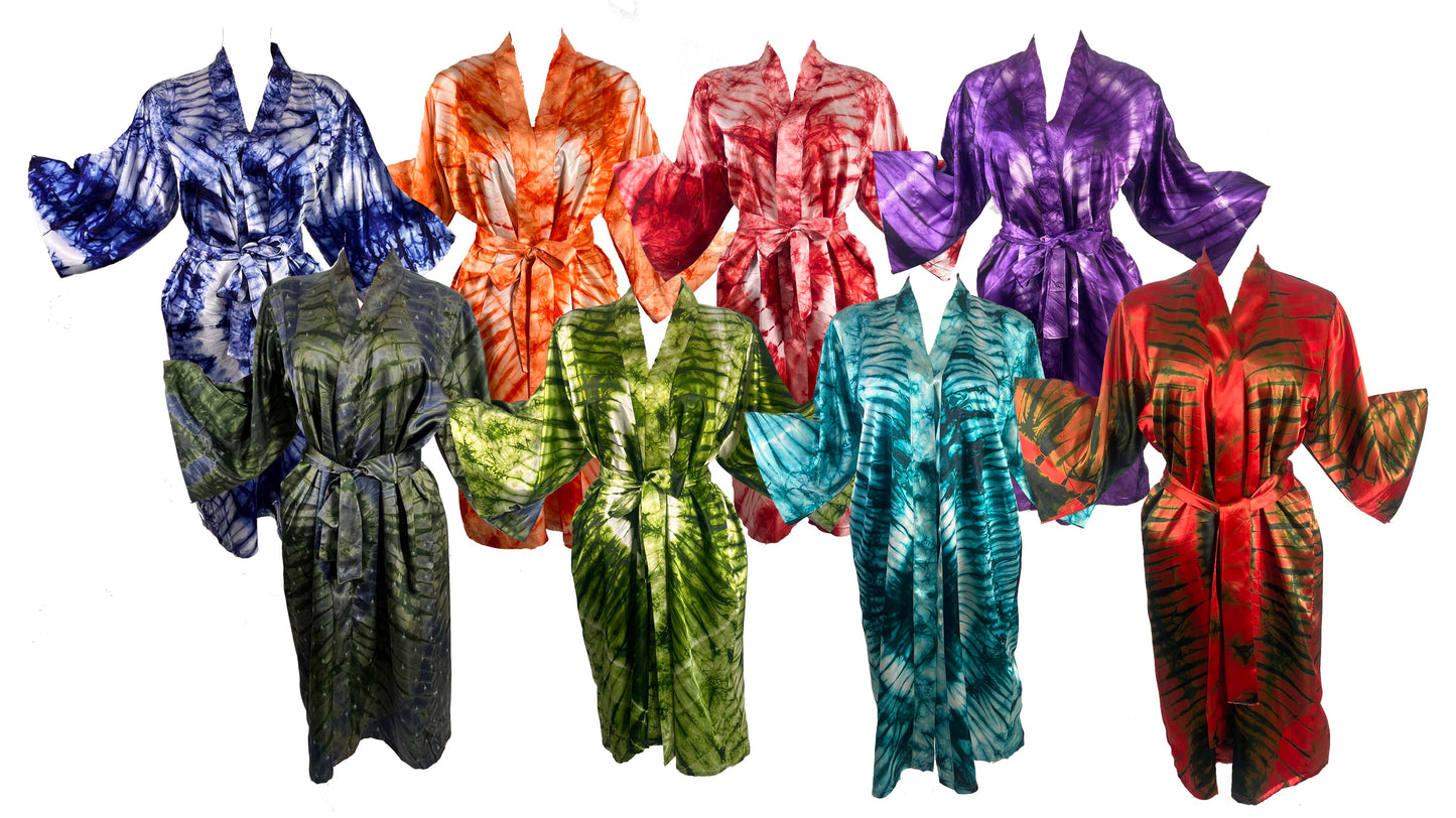 ADAMMA Women Silky Adire Tie-Dye African Robe Kimono Beach cover up Bridal Shower Loungewear Short