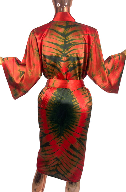 ADAMMA Women Silky Adire Tie-Dye African Robe Kimono Beach cover up Bridal Shower Loungewear Short