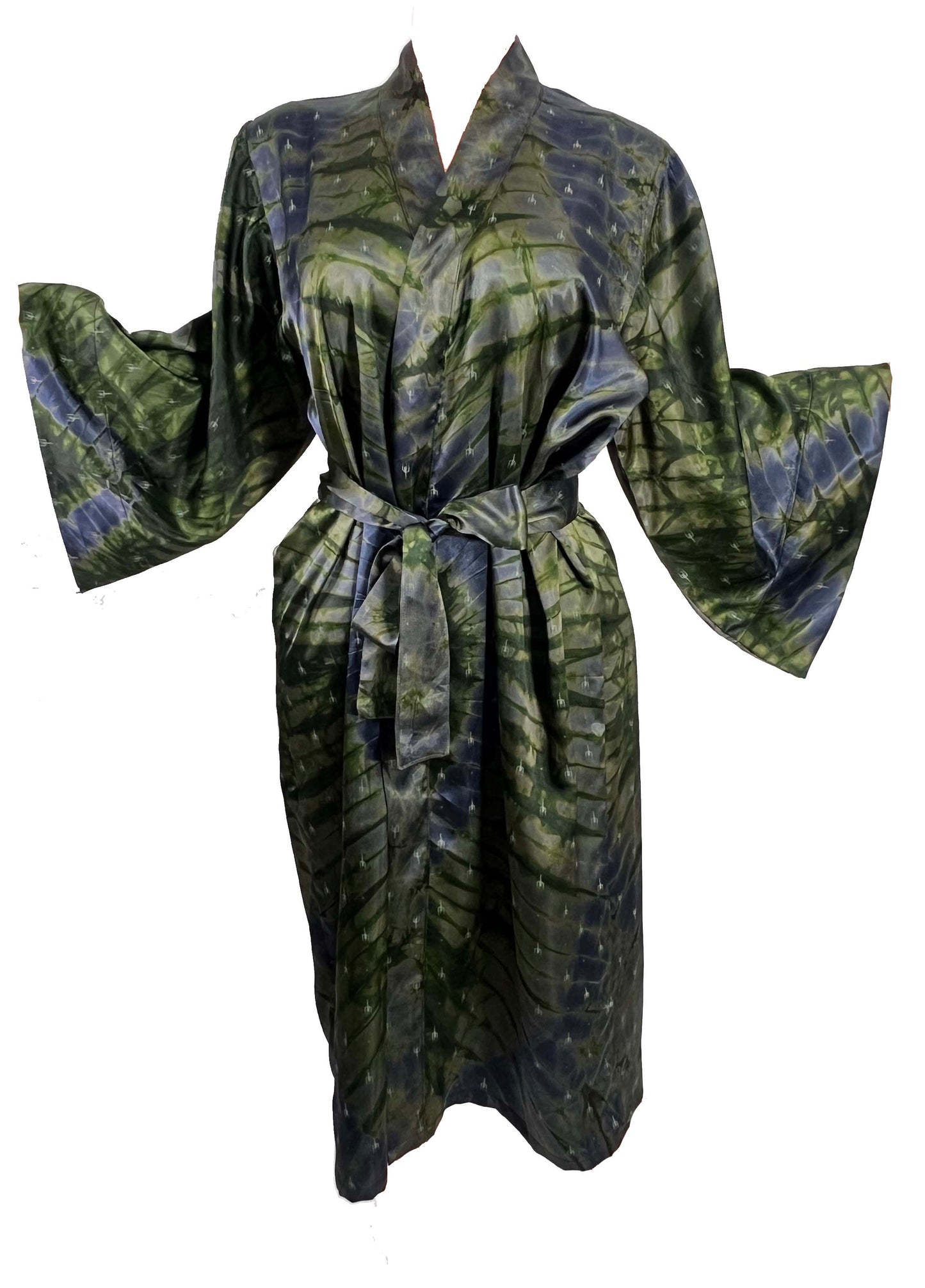 ADAMMA Women Silky Adire Tie-Dye African Robe Kimono Beach cover up Bridal Shower Loungewear Short