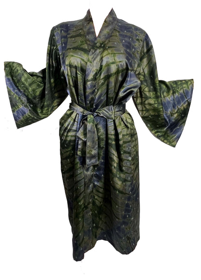 ADAMMA Women Silky Adire Tie-Dye African Robe Kimono Beach cover up Bridal Shower Loungewear Short