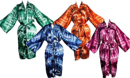 ADAEZE Women Silky Adire Tie-Dye African Robe Kimono Beach cover up Bridal Shower Loungewear Short