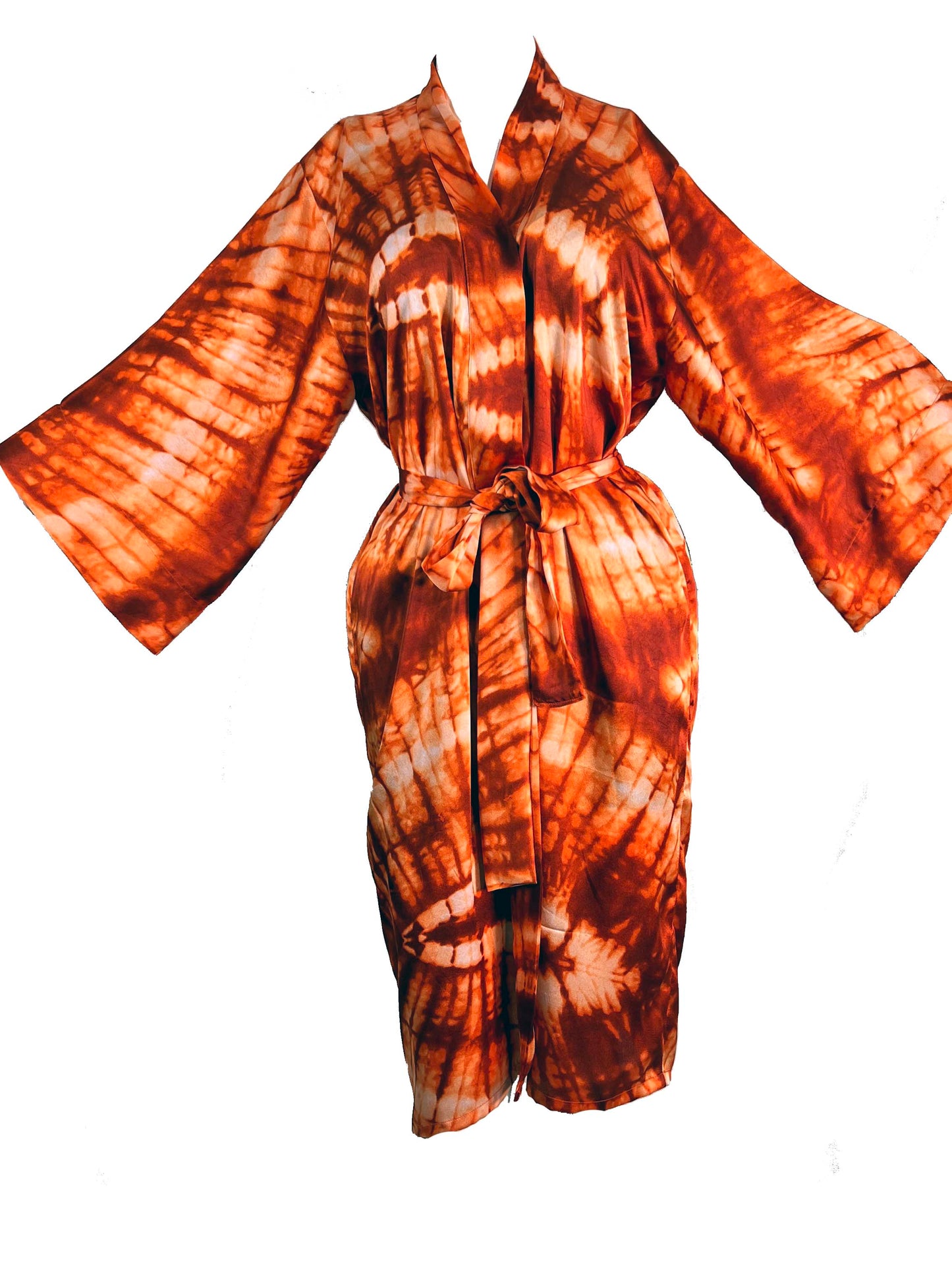 ADAEZE Women Silky Adire Tie-Dye African Robe Kimono Beach cover up Bridal Shower Loungewear Short