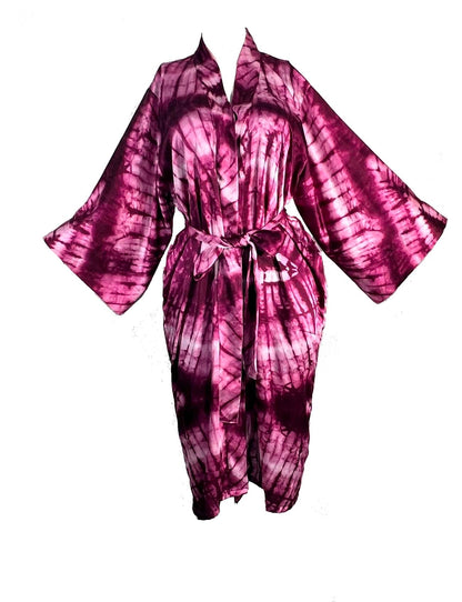 ADAEZE Women Silky Adire Tie-Dye African Robe Kimono Beach cover up Bridal Shower Loungewear Short