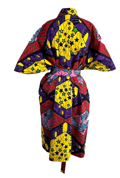ADAUGO African Print Ankara 100% Cotton Oversize duster Kimono with pockets and scarf - Knee Length