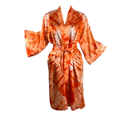 ADAMMA Women Silky Adire Tie-Dye African Robe Kimono Beach cover up Bridal Shower Loungewear Short
