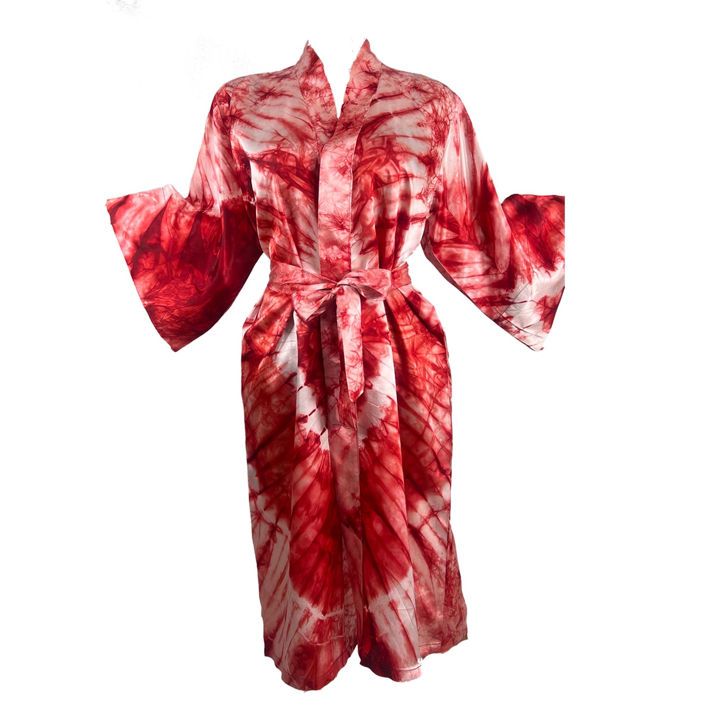ADAMMA Women Silky Adire Tie-Dye African Robe Kimono Beach cover up Bridal Shower Loungewear Short