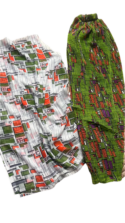 2Piece Summer Party Pant Set - Chiffon and Pleated Silk - 036
