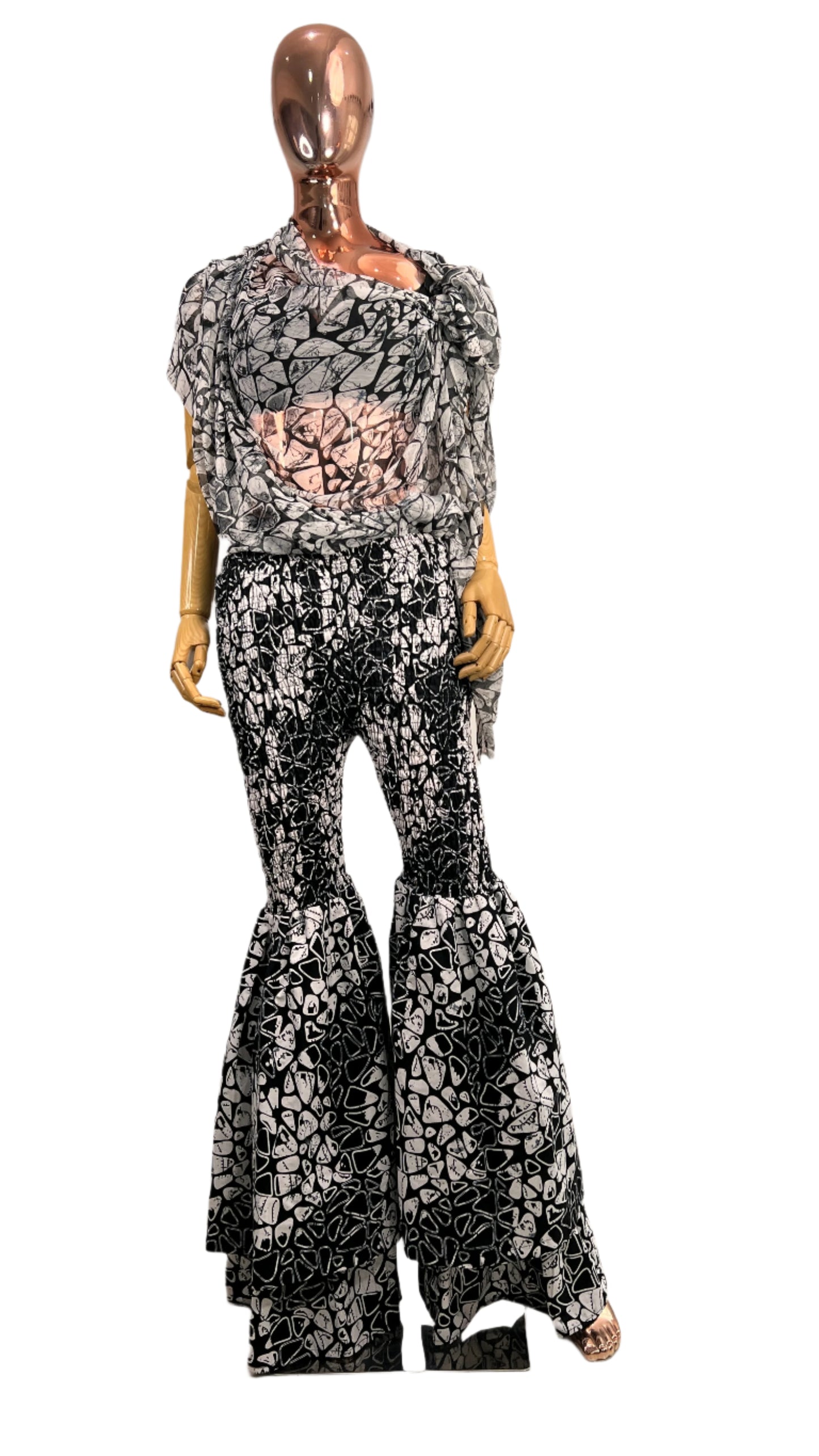 2Piece Summer Party Smocked Pant Set - Chiffon Top and Cotton Pants - 038 - Tall Length