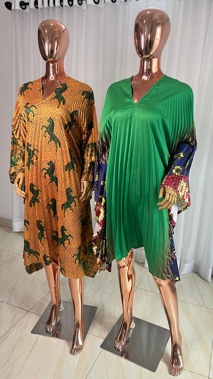 Pleated Ankara Silk Evening Gown Dress - 066