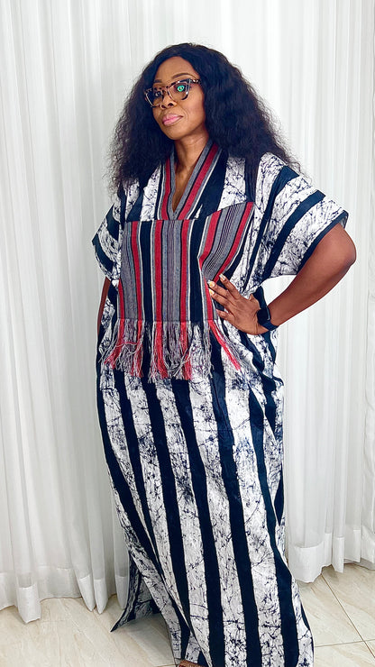Eezzy Batik Brocade Blk/White/Red Kaftan Maxi Dress - 007