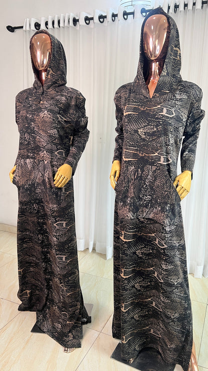 Eezzy Animal print Stretch Hooded Lounge Maxi Dress