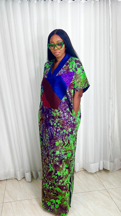 Adire Batik Tye Dye Cotton kaftan/BouBou Kaftan Caftan Shirt dress Summer Beach wear Evening wear maxi/gown with slit - 040