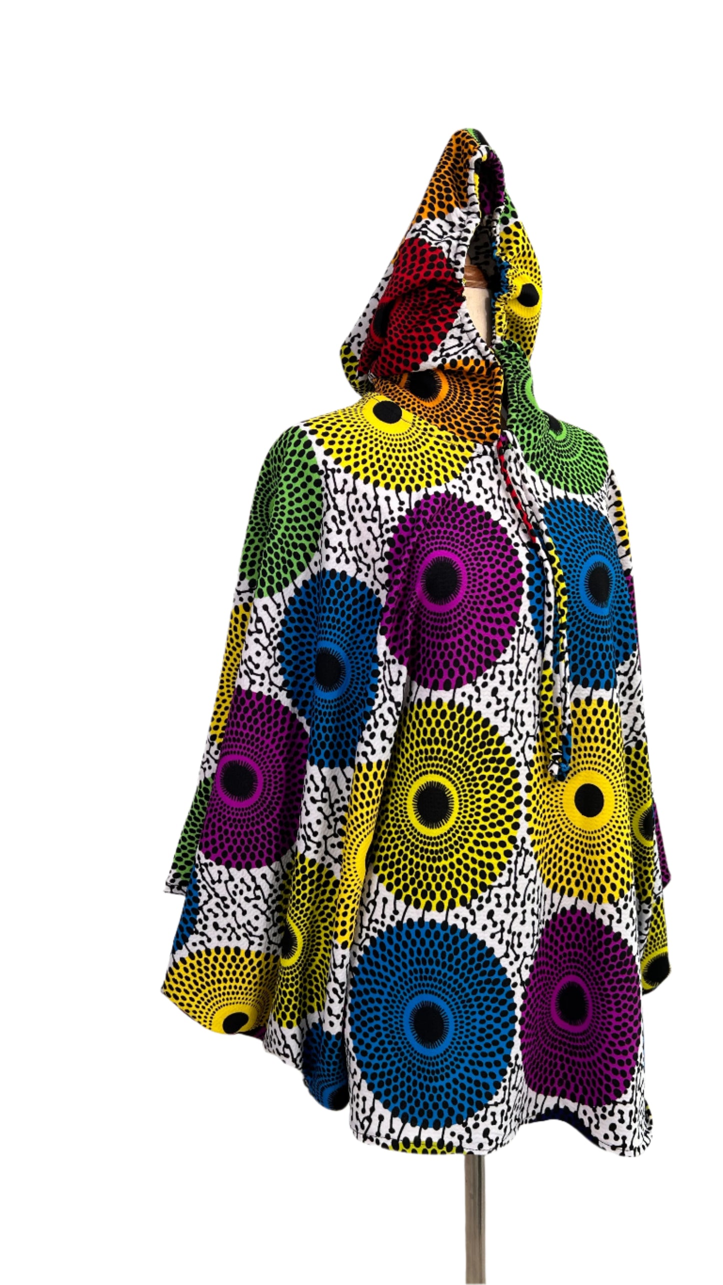 Multi colour Ankara Stretch Hooded Poncho - 070