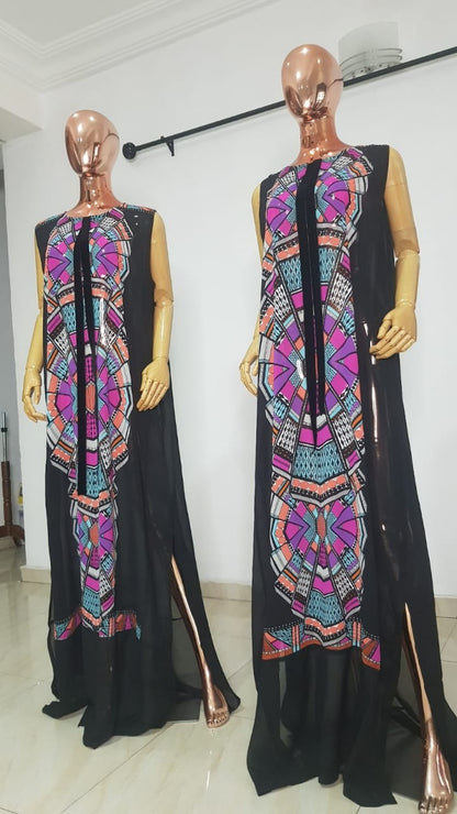 My Dress Multi colour Front Black Chiffon Kaftan - 084