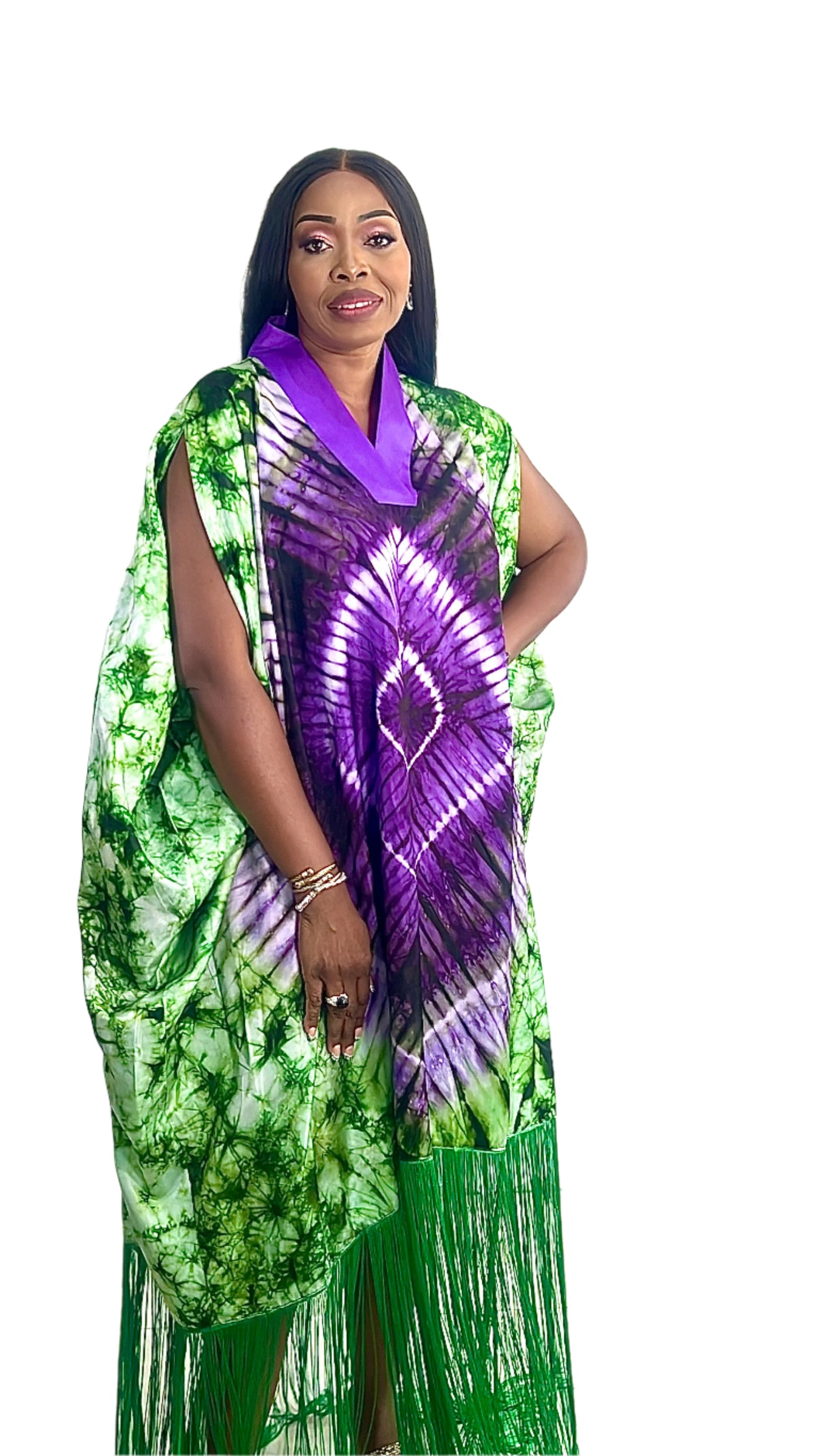 Adire/Tye Dye silk kaftan/BouBou/Caftan Shirt dress Summer/Beach wear Evening wear maxi/gown - 050
