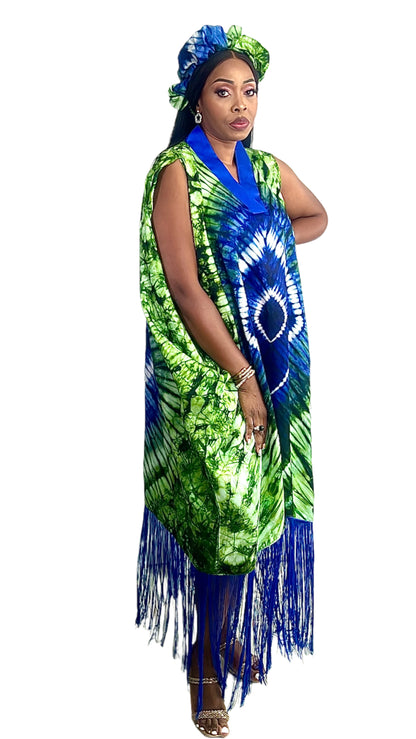 Adire/Tye Dye silk kaftan/BouBou/Caftan Shirt dress Summer/Beach wear Evening wear maxi/gown - 050