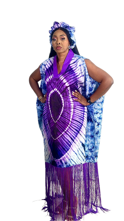Adire/Tye Dye silk kaftan/BouBou/Caftan Shirt dress Summer/Beach wear Evening wear maxi/gown - 050