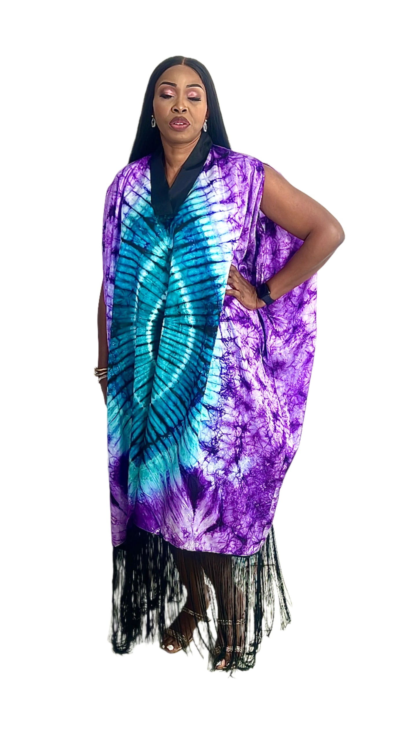 Adire/Tye Dye silk kaftan/BouBou/Caftan Shirt dress Summer/Beach wear Evening wear maxi/gown - 050