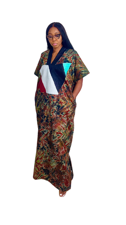 Adire Batik Tye Dye Cotton kaftan BouBou Caftan Summer Beach wear Evening wear maxi gown with slit - 039