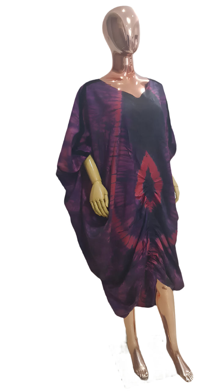 African Print Adire Silk Tie-up Evening Gown/maxi Dress - 056