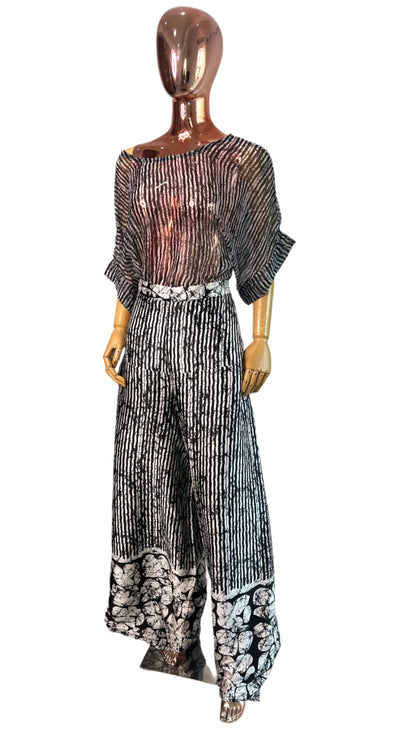 2Piece Pant Set Silk and Chiffon Summer Party - 041- Tall Length