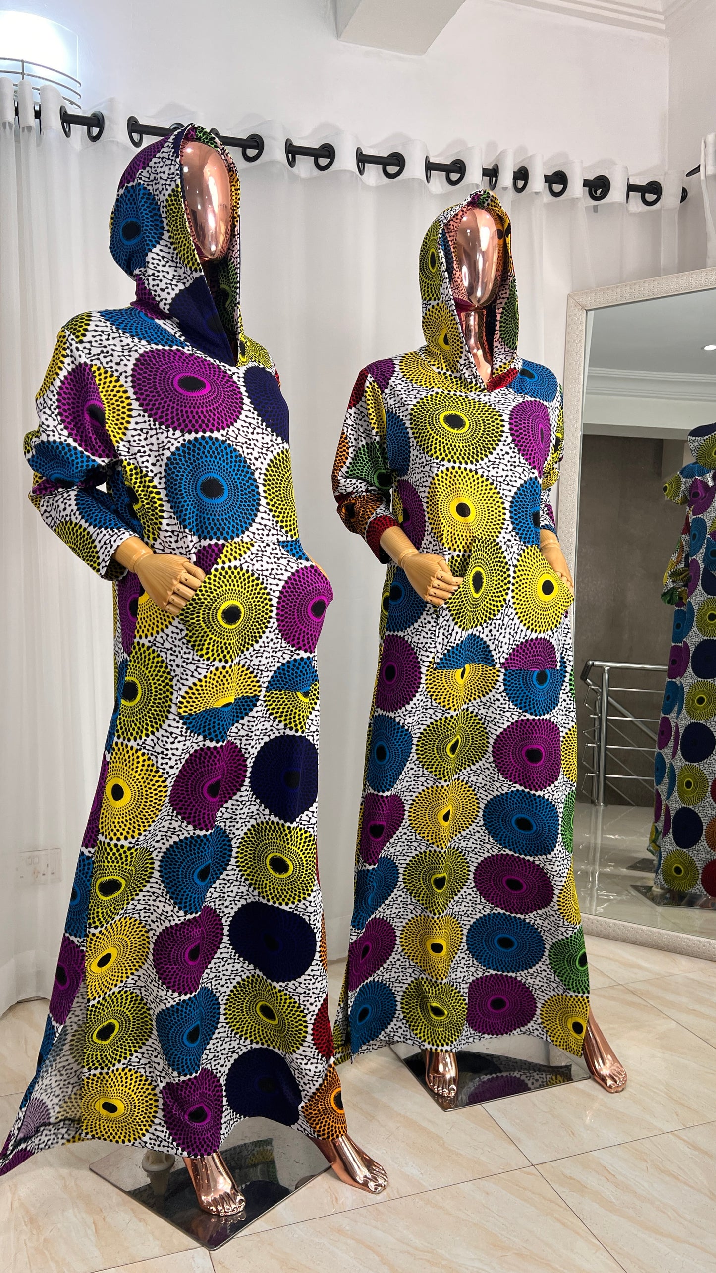 Multi colour Ankara Stretch maxi Dress with pockets - 069