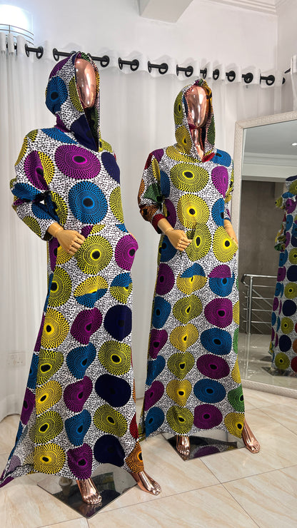 Multi colour Ankara Stretch maxi Dress with pockets - 069