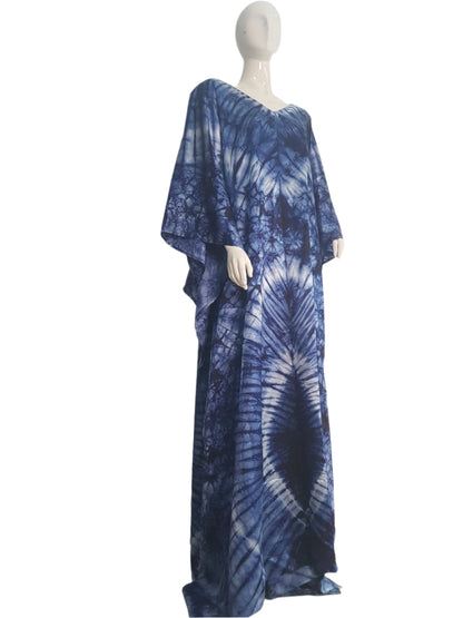 African Print Adire Silk Kaftan Evening Gown/maxi Dress