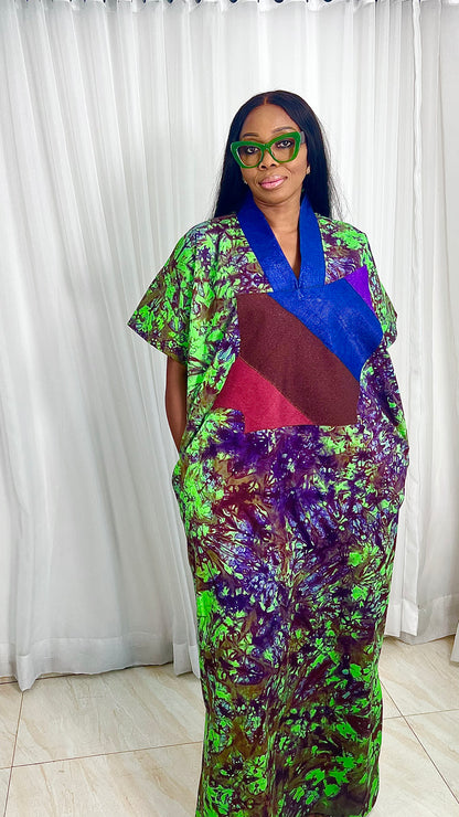 Adire Batik Tye Dye Cotton kaftan/BouBou Kaftan Caftan Shirt dress Summer Beach wear Evening wear maxi/gown with slit - 040