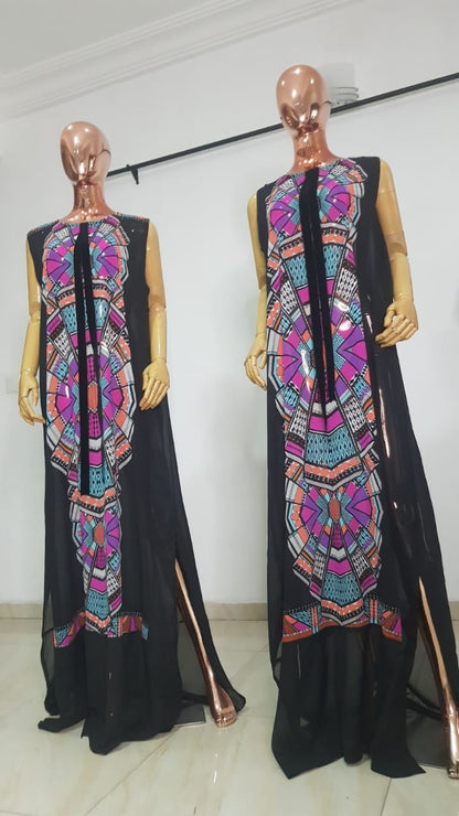 My Dress Multi colour Front Black Chiffon Kaftan - 084