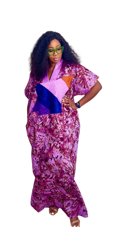 Adire Batik Tye Dye Cotton kaftan BouBou Caftan Summer Beach wear Evening wear maxi gown with slit - 039