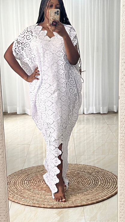 White Lace Kaftan Evening Gown/maxi Dress - 058