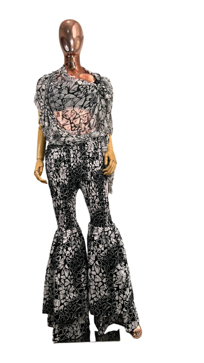 2Piece Summer Party Smocked Pant Set - Chiffon Top and Cotton Pants - 038 - Tall Length